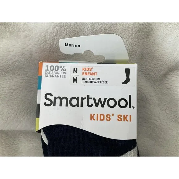 SmartWool Kids Ski Light Cushion Socks Youth Size Medium Navy Red White Blue NEW - Picture 2 of 6